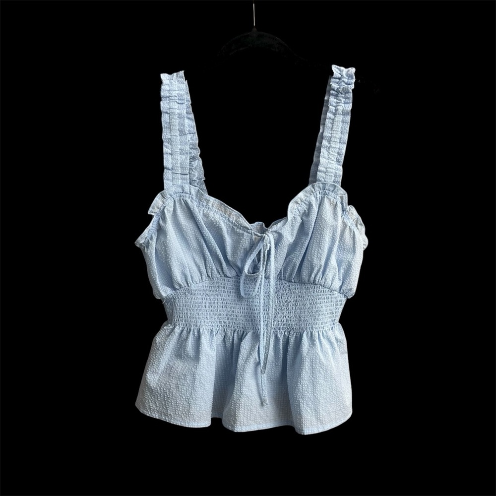 Mine Light Blue Ruffled Tank Top